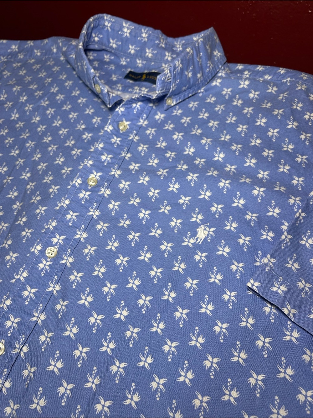 Ralph Lauren Blue Floral-Print Button Down Short Sleeve Shirt